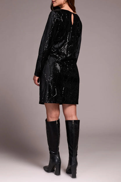 Black Sequin Long Sleeve Mini Dress. Style TR945O-5055