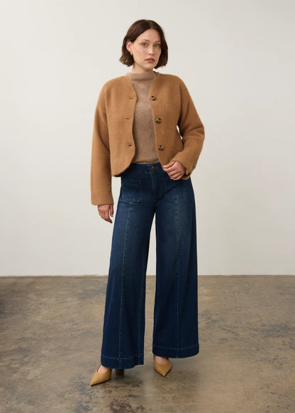 Collarless Fuzzy Knit Button Front Jacket. Style FD10047431