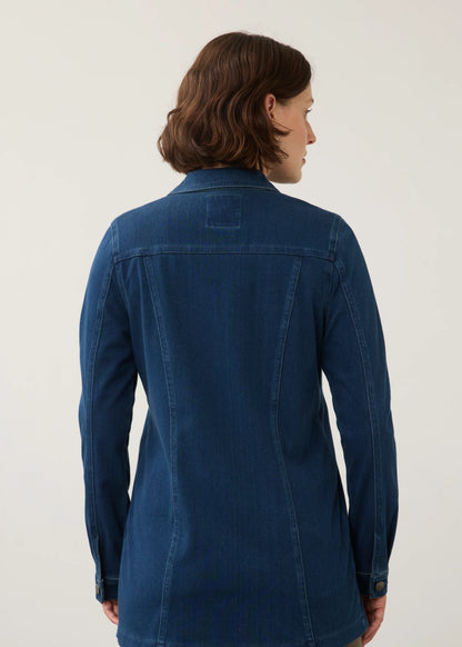 Long Button Front Structured Seams Denim Jacket. Style FD1825131
