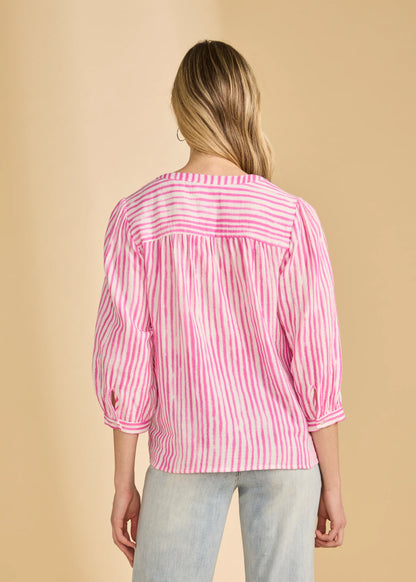 Striped 3/4 Sleeve V-Neck Top. Style FD7378205
