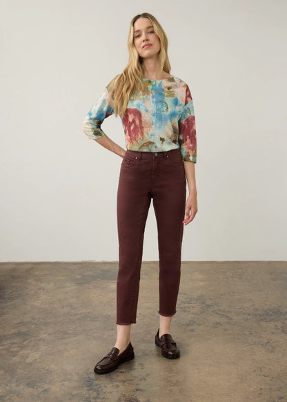 3/4 Sleeve Drop Shoulder Crew Neck Abstract Print Top. Style FD3279451