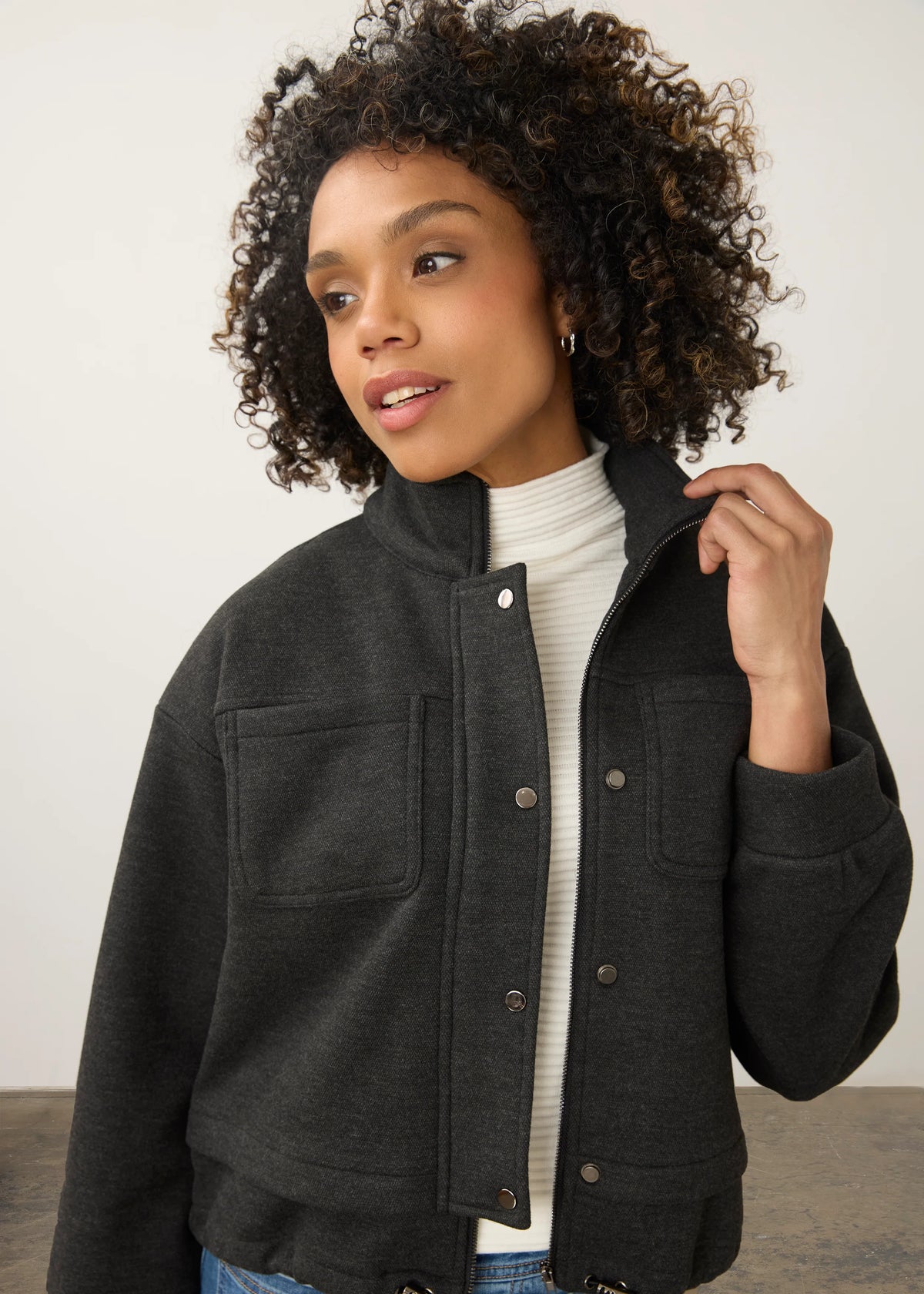 Knit Button Front Bomber Style Jacket. Style FD11103281
