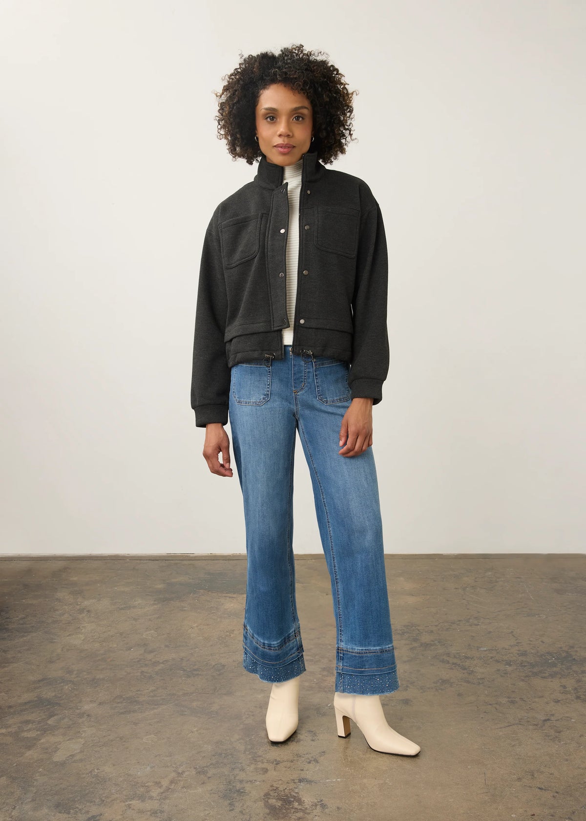 Knit Button Front Bomber Style Jacket. Style FD11103281