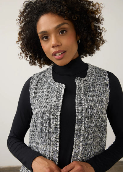 Long Length Open Front Tweed Vest. Style FD10008239