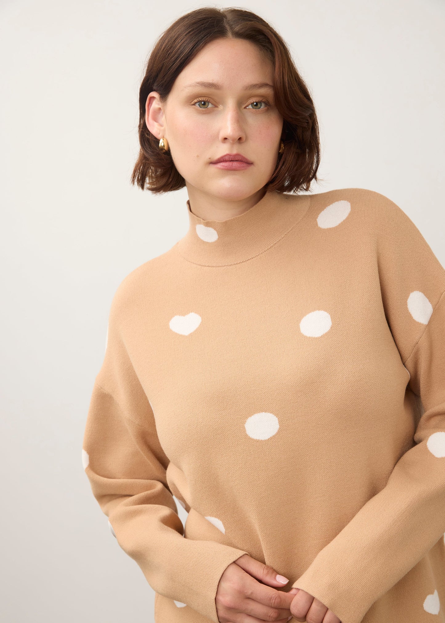 Mock Neck Long Sleeve Printed Sweater. Style FD1301535