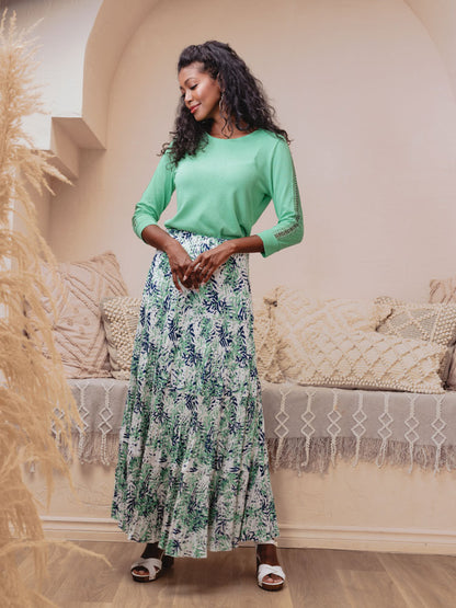 Blue & Green Layered Ruffles Skirt. Style ALSA43372