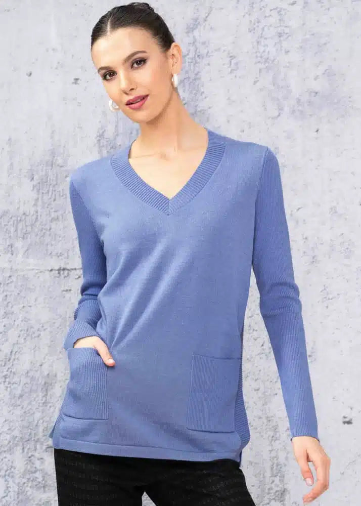 Patch Pocket V-Neck Sweater. Style ALSA44008