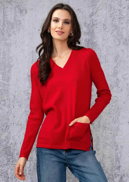 Patch Pocket V-Neck Sweater. Style ALSA44008