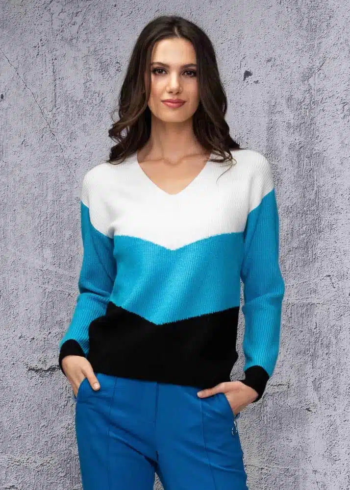 V-Neck Wide Chevron Striped Sweater. Style ALSA44022