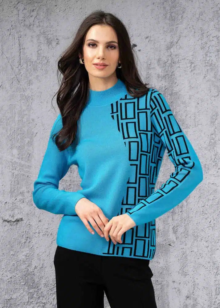 Mock Neck Geo Print Sweater. Style ALSA44028