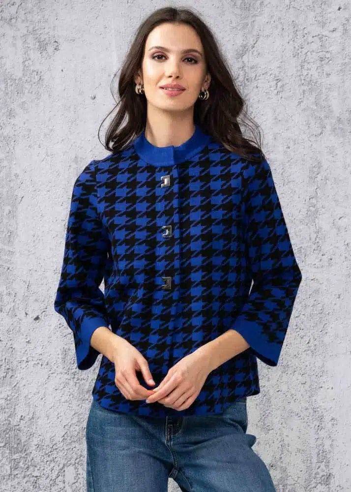 Blue & Black Houndstooth Cardigan. Style ALSA44435