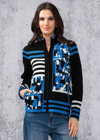 Print & Black Rhinestone Detail Cardigan. Style ALSA44455