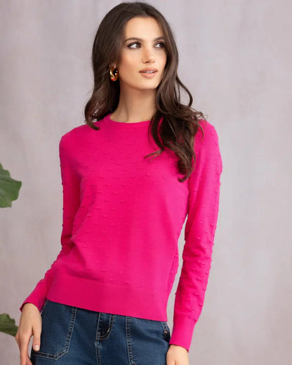 Textured Dot Fabric Long Sleeve Pull-Over Sweater. Style ALSA46102