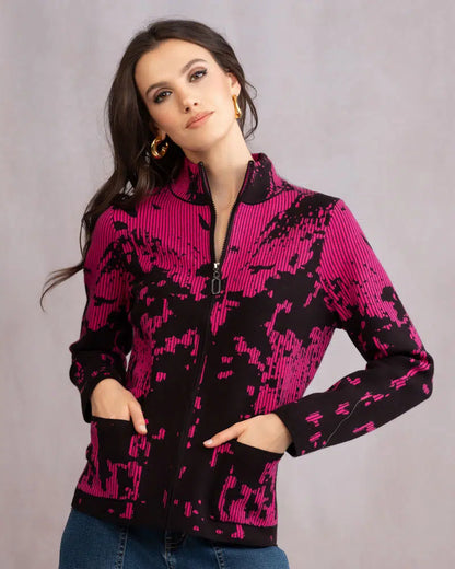 Mock Neck Zip Front Long Sleeve Sweater. Style ALSA46118