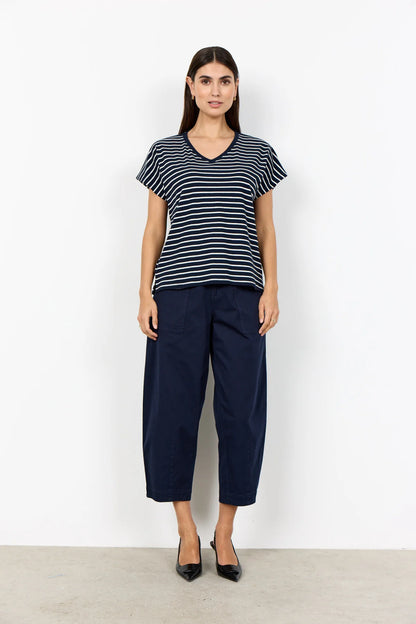 Striped Ribbed V-Neck Short Sleeve Top. Style SOYA27514