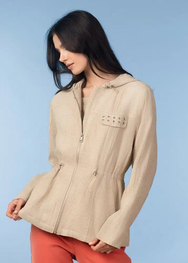Hooded Zip Front Grommet Details Lightweight Jacket. Style ALSA47079