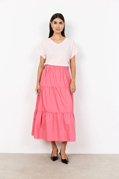Striped Ribbed V-Neck Short Sleeve Top. Style SOYA27514
