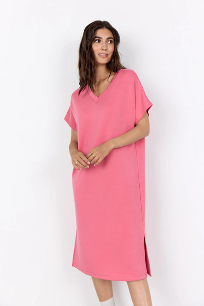 V-Neck Drop Shoulder Soft Stretch Fabric Midi Dress. Style SOYA27539