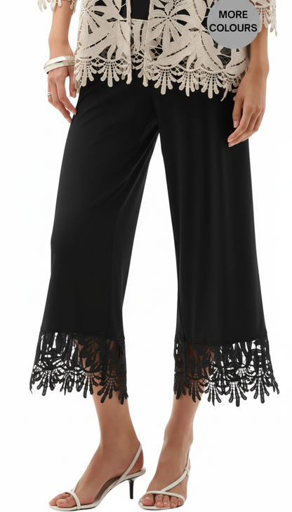 Guipure Lace Hem Silky Knit Culottes. Style JR262095