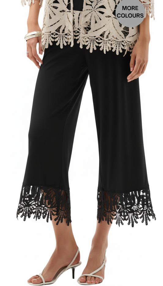 Guipure Lace Hem Silky Knit Culottes. Style JR262095