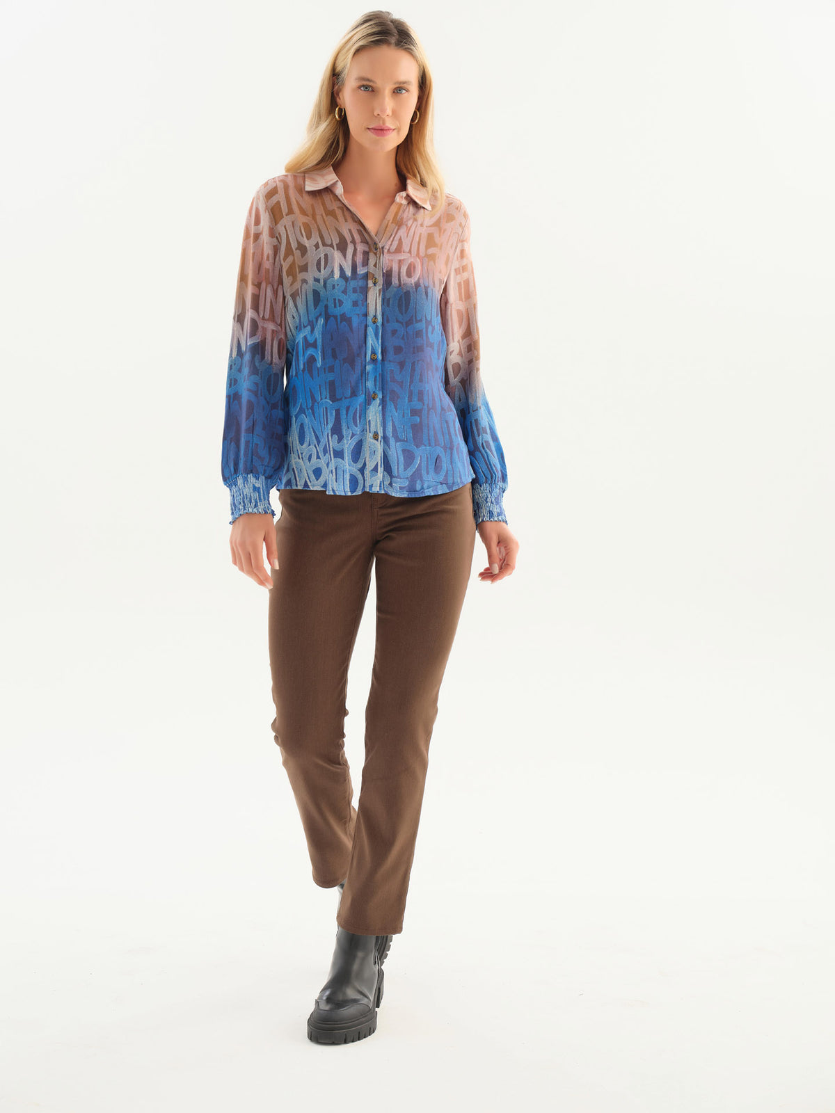 "To Infinity And Beyond" Artist Print Button Front Blouse. Style DOLC76624