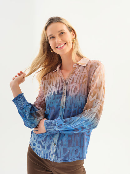 "To Infinity And Beyond" Artist Print Button Front Blouse. Style DOLC76624