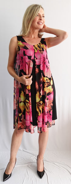Sheer Floral Overlay Sleeveless Dress. Style SW97225