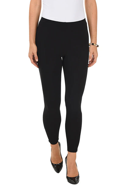 Silver Beads & Zipper Bottom Hem Black Leggings. Style BALI5130