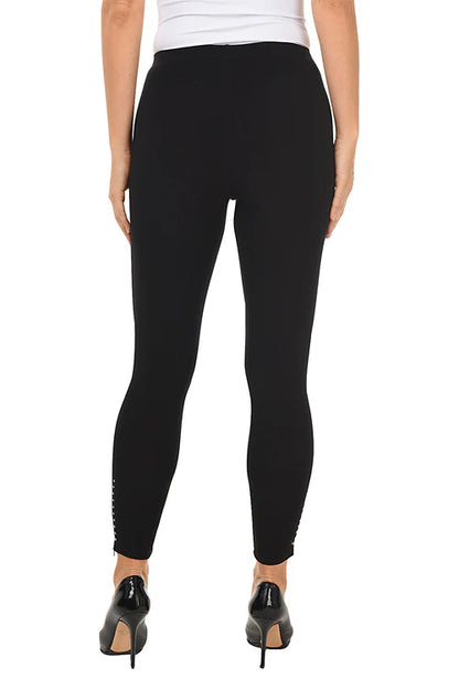 Silver Beads & Zipper Bottom Hem Black Leggings. Style BALI5130