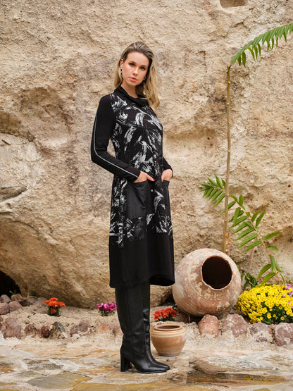 Cowl Neck Printed Hooded Dress. Style DOLC73145