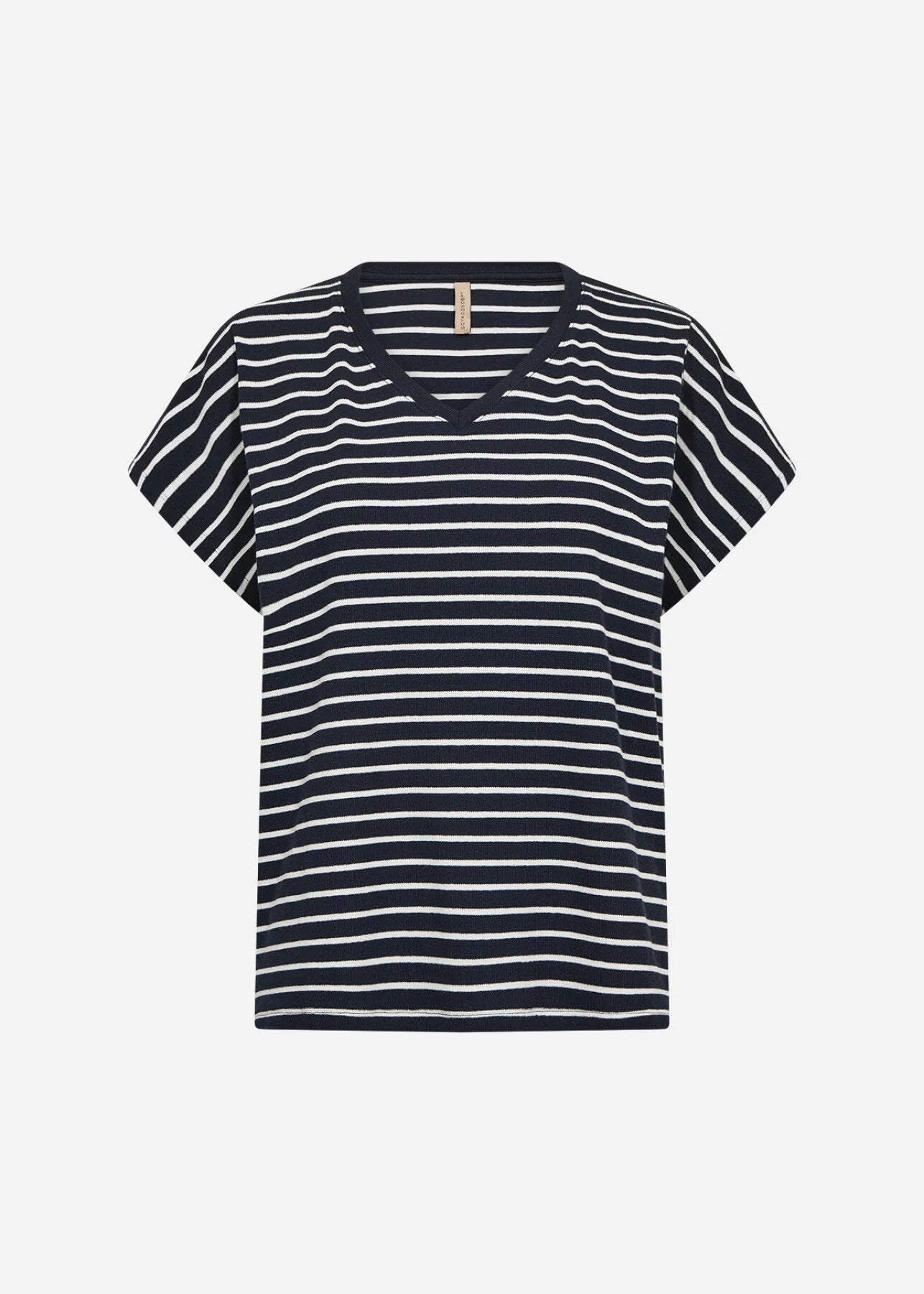 Striped Ribbed V-Neck Short Sleeve Top. Style SOYA27514