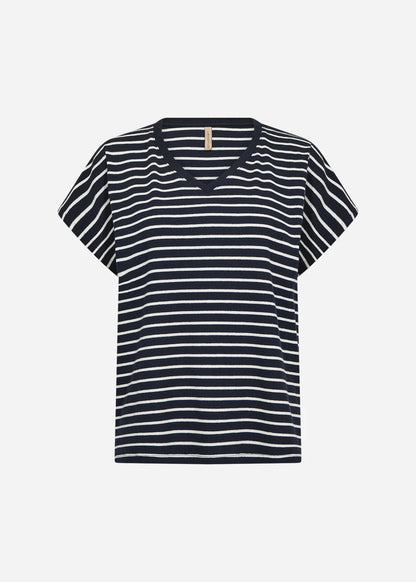 Striped Ribbed V-Neck Short Sleeve Top. Style SOYA27514
