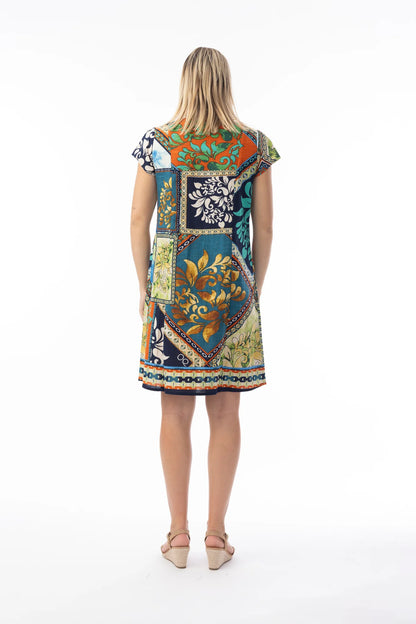 "Cabo Fria" Print Short Sleeve Cotton Dress. Style ORI40-207