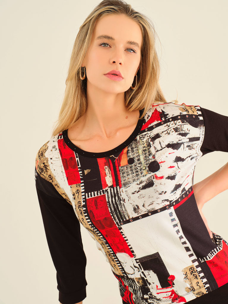 "Bookworm" Artist Print Drop Shoulder Half Sleeve Top. Style DOLC75642