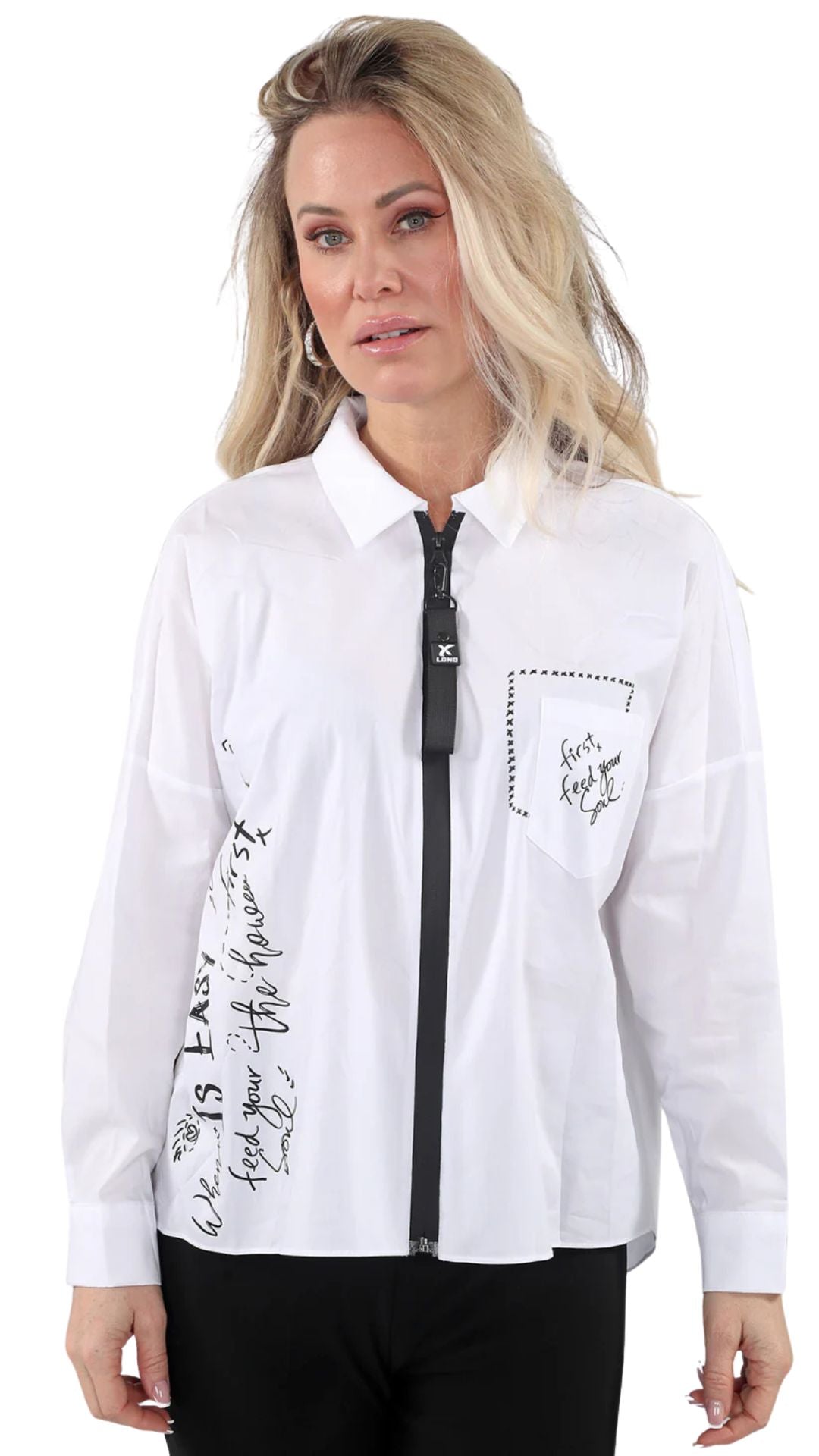 Zip Front "Feed Your Soul" Top. Style MT24F1772