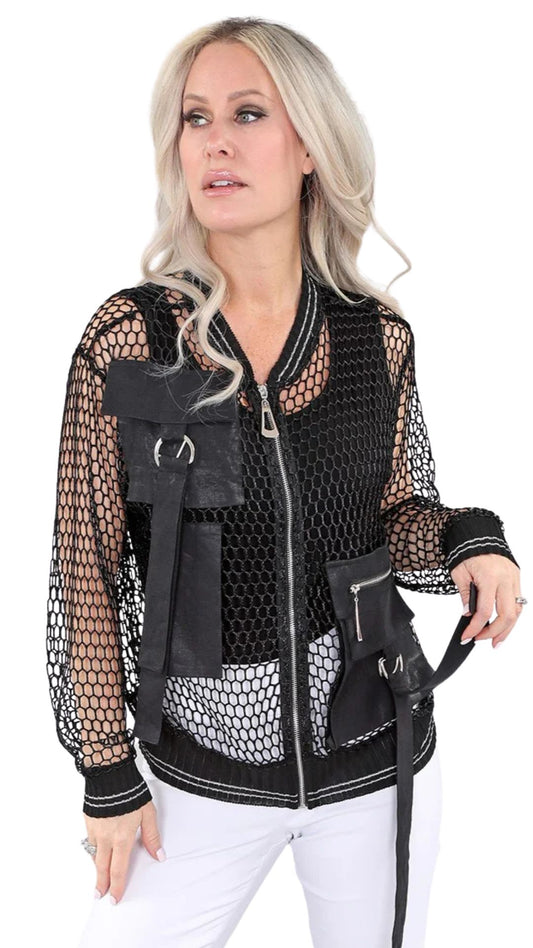 Zip Front Mesh Bomber Jacket. Style MT25S5872