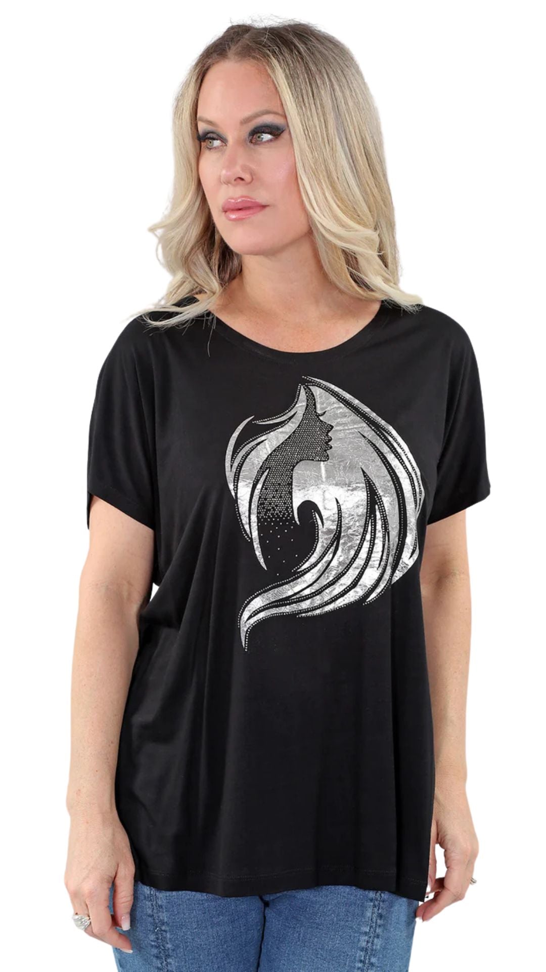 Abstract & Rhinestone Dolman Sleeve Top. Style MT25S2851