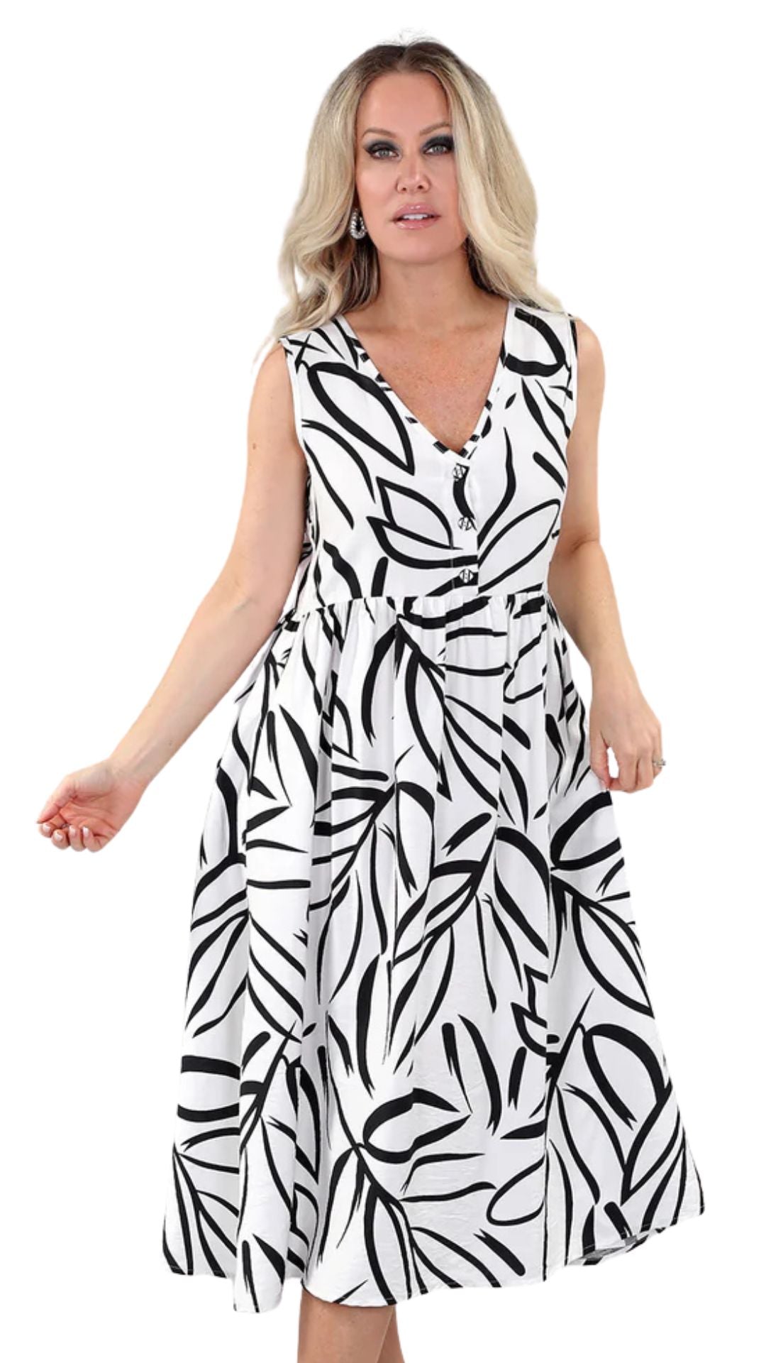 Y-Neck Front Button Midi Dress. Style MT25S3847