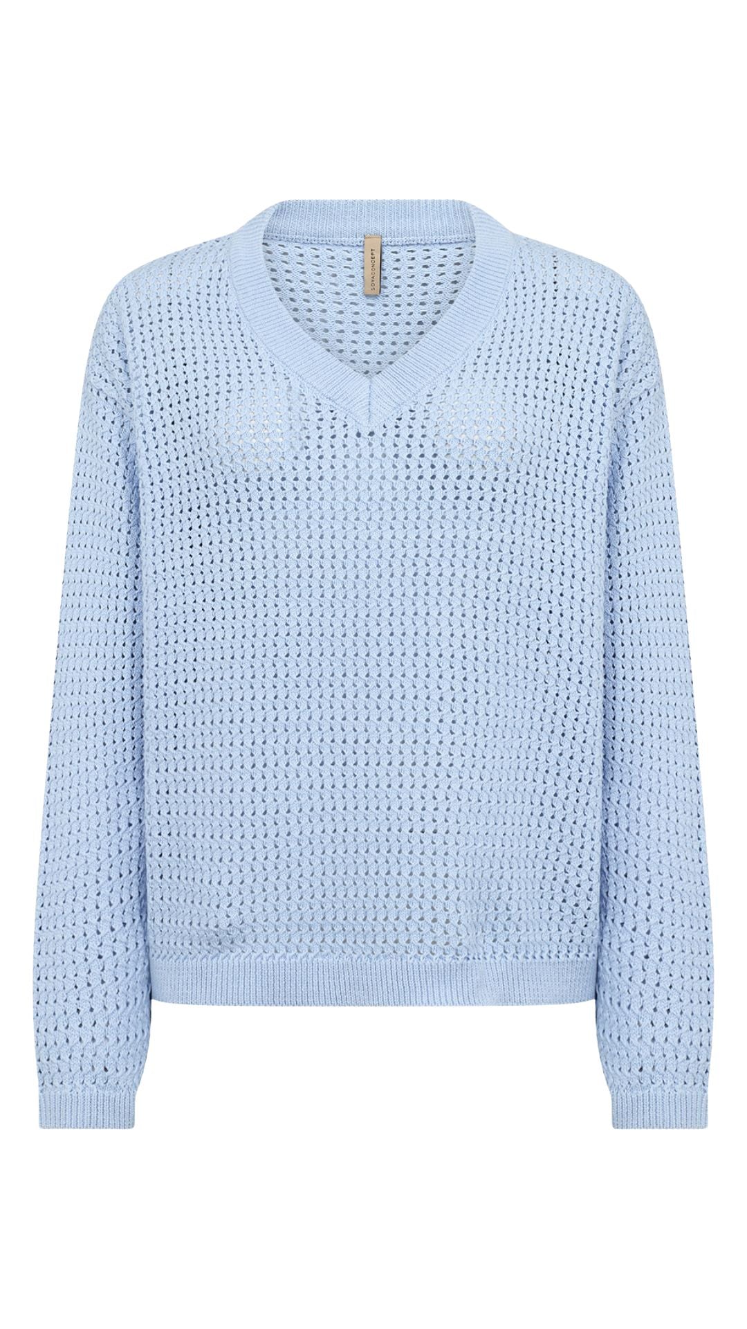 Knitted See Through V-Neck Drop Shoulder Sweater. Style SOYA33792