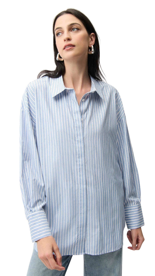 Tencel Long Sleeve Striped Boxy Top. Style JR261931