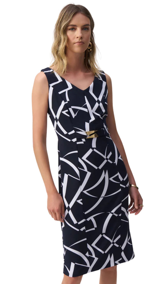 Silky Knit Geo Print Sheath Dress. Style JR251108