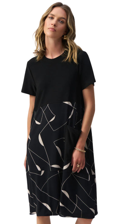 Silky Knit Geo Print Trapeze Dress. Style JR251271