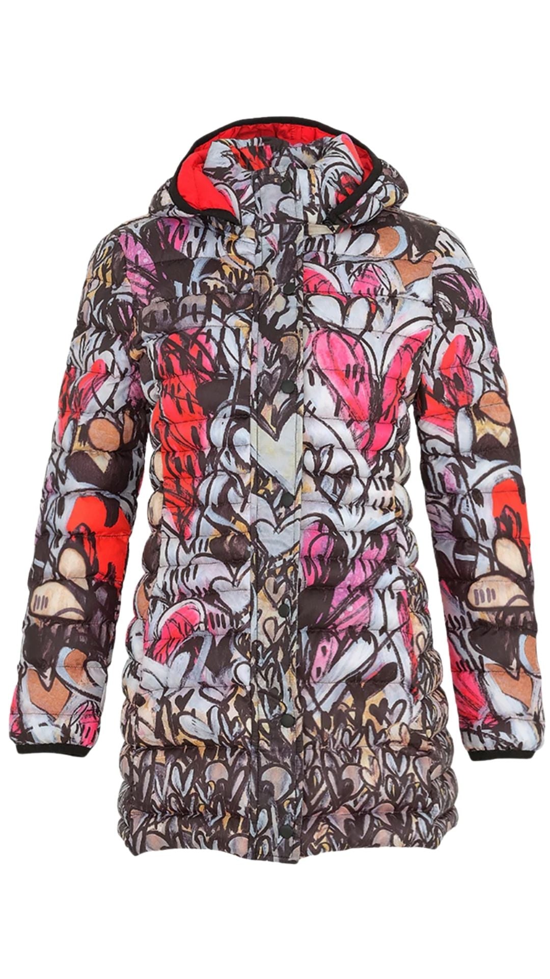 "Watermelon Heart" Artist Print Mid Length Puffer Outerwear. Style DOLC74850