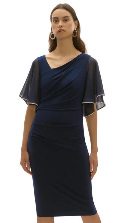 Silky Knit & Chiffon Sheath Dress. Style JR252719