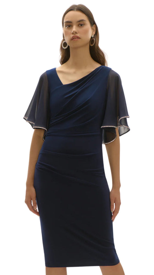 Silky Knit & Chiffon Sheath Dress. Style JR252719