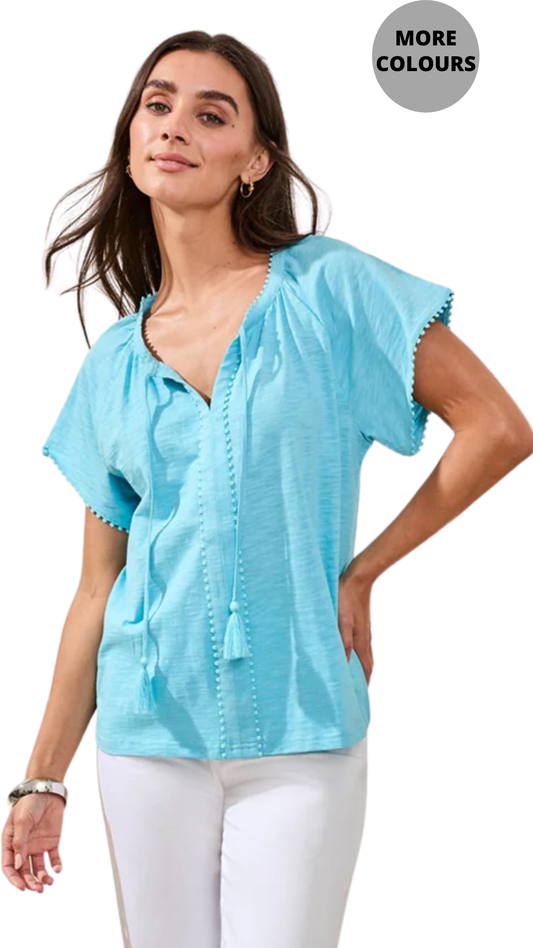 Tassel Tie Up Solid Colour Boho Top. Style TR2475O-8168