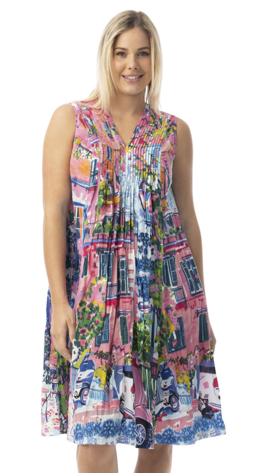 Scooter Print Pleated Midi Dress. Style ORI20155