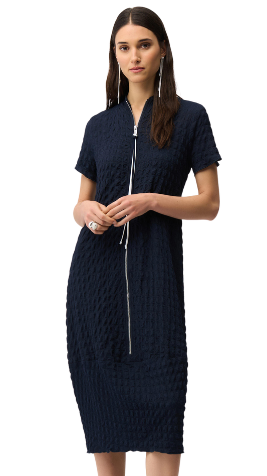Textured Knit Front Zipper Cocoon Dress. Style JR261064