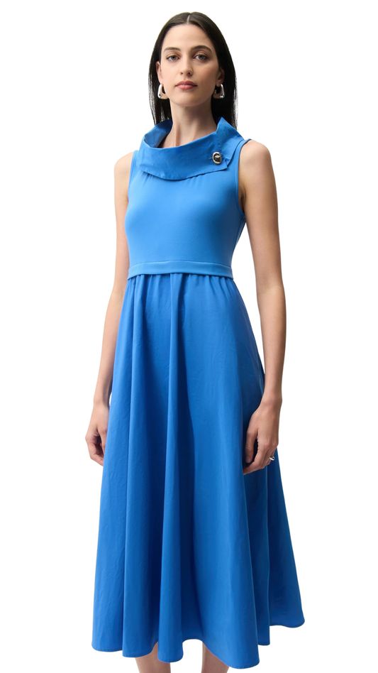 Silky Knit And Memory Fit and Flare Shawl Collar Dress. Style JR261274