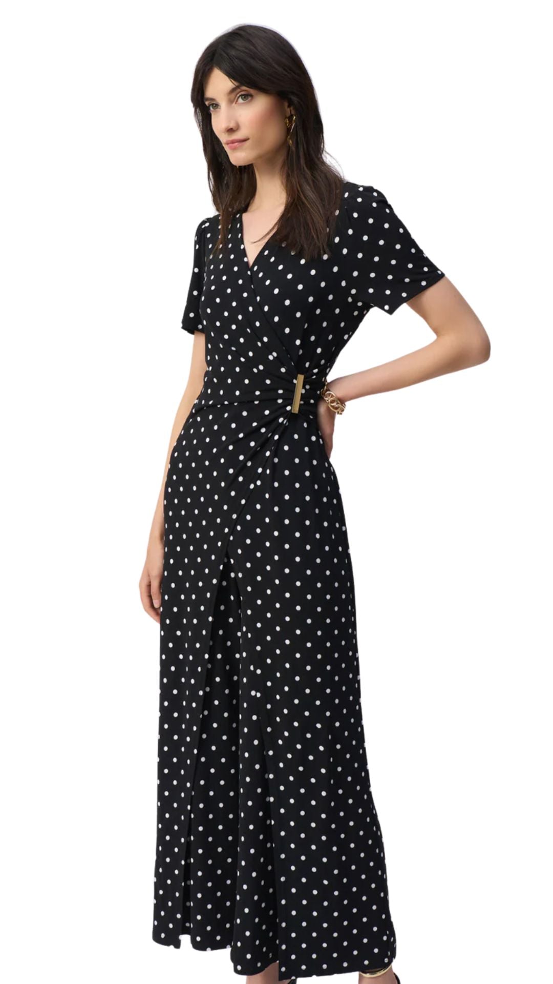 Dot Print Wrap Culotte Jumpsuit. Style JR251008